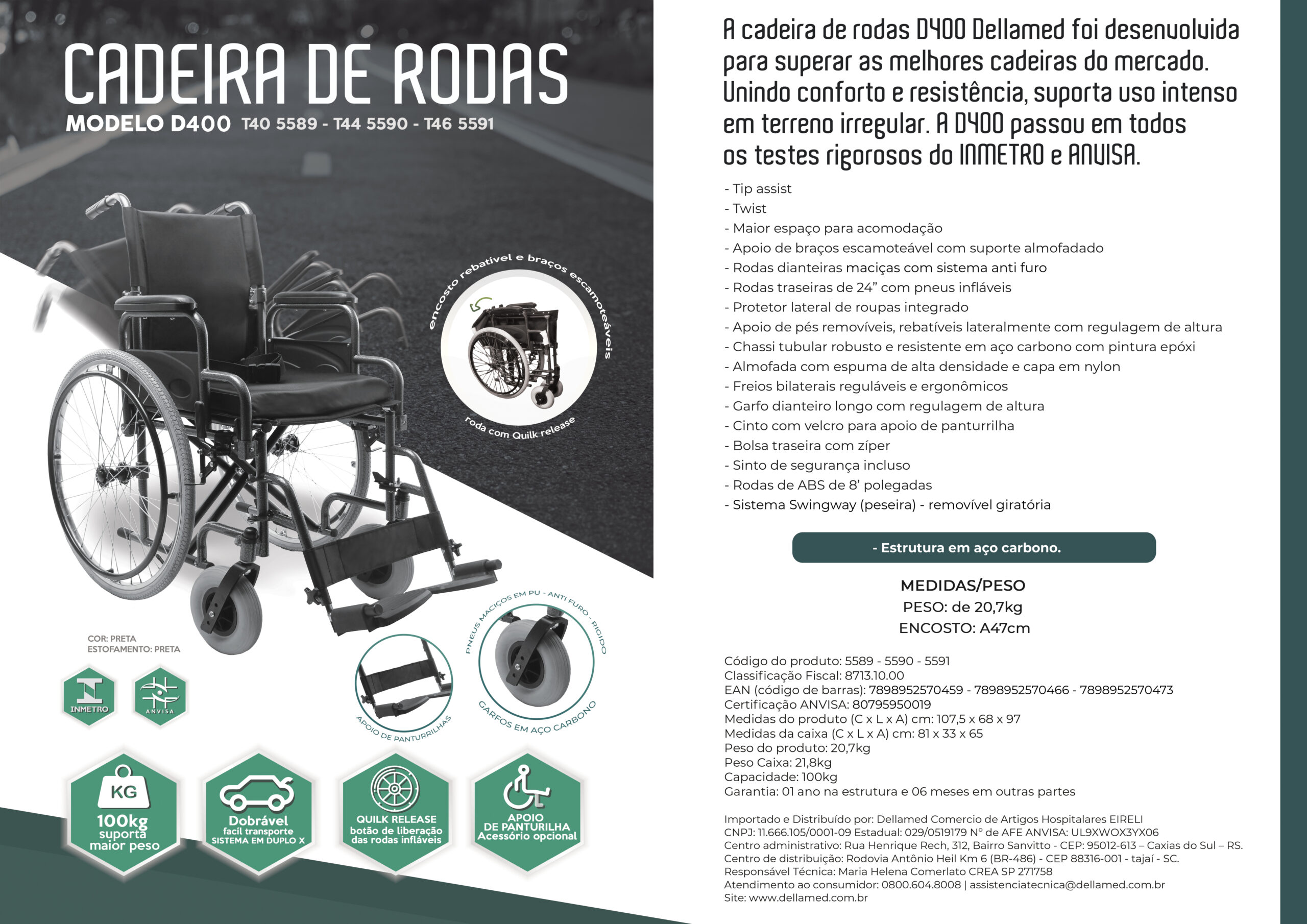 Cadeira De Rodas Modelo D400 Dellamed Nipo Ortopedia Conforto E Saúde